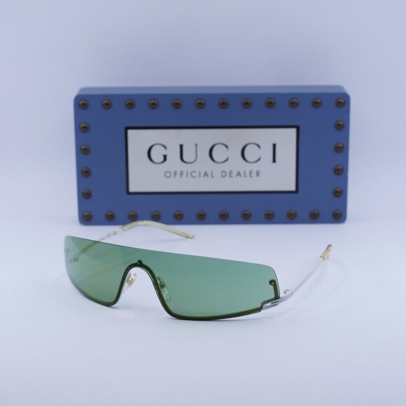 Gucci GG1561S 003 Shield Sunglasses - Shiny Solid Ivory/Green - Picture 1 of 10